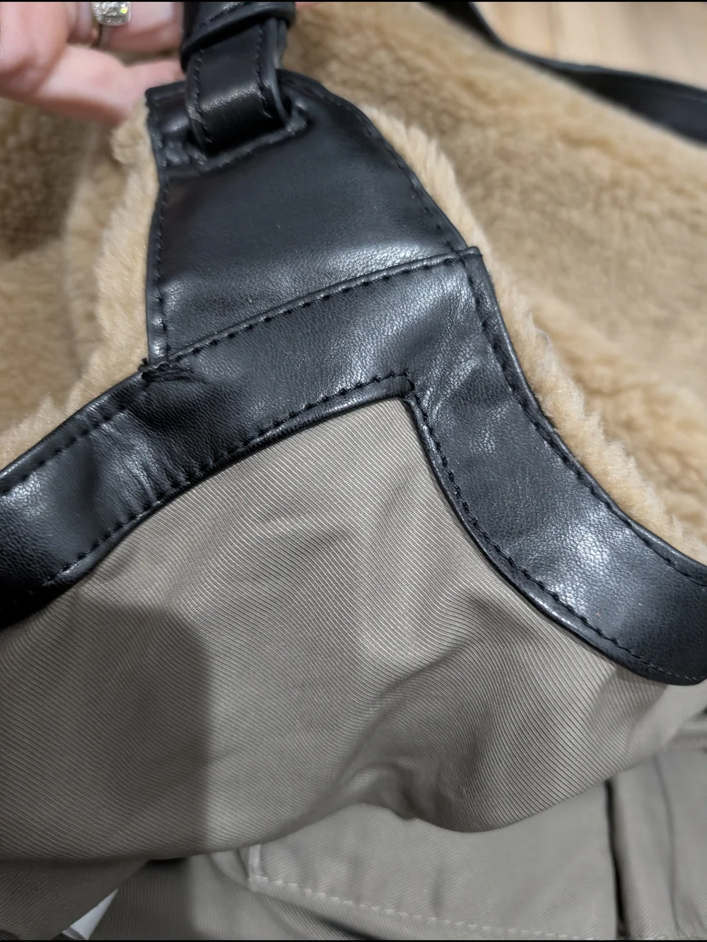 Anthropologie Camel Teddy Tote with Black Handles